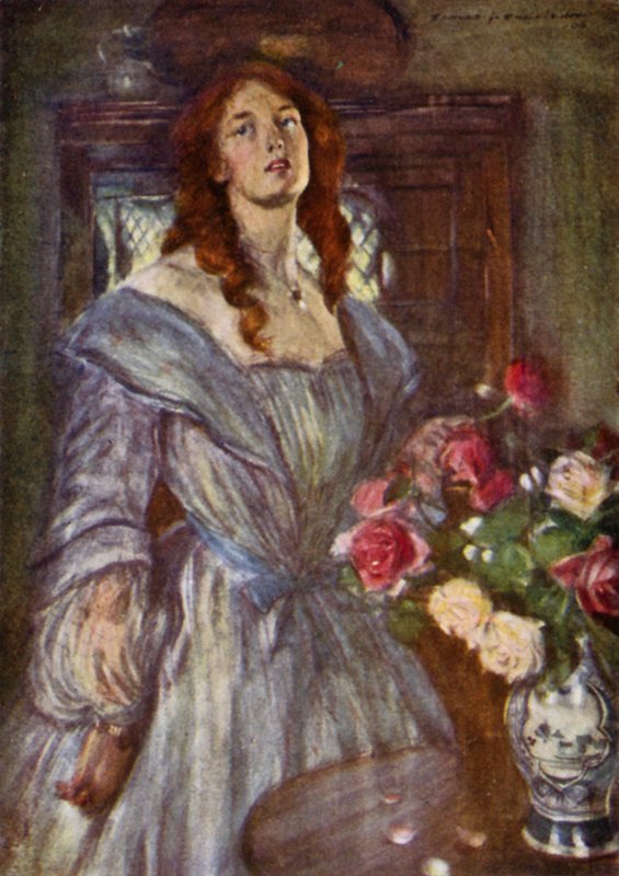 Robert Browning: Kaunis nainen (väri litho) tekijältä Edmund Joseph Sullivan
