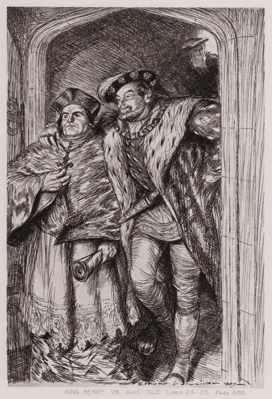 Kuningas Henrik VIII:n elämän kuuluisa historia, näytös I, Sc 2 (litho) tekijältä Edmund Joseph Sullivan