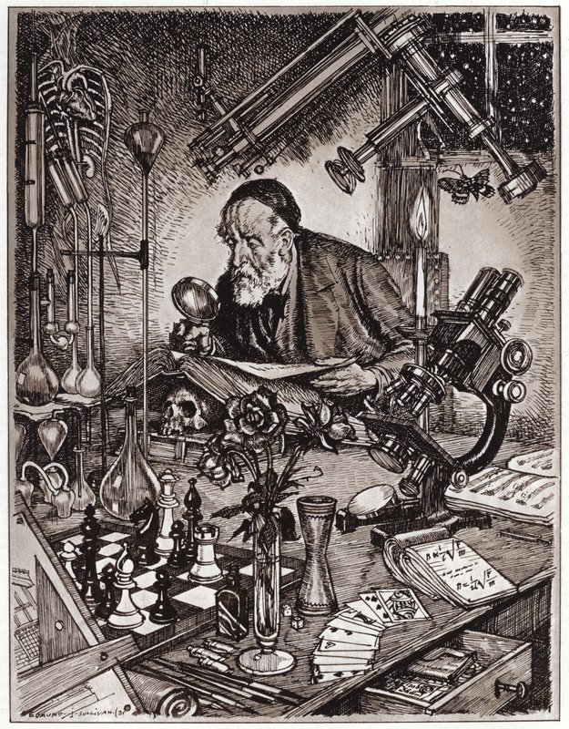 The Scientist at Work (litho) tekijältä Edmund Joseph Sullivan