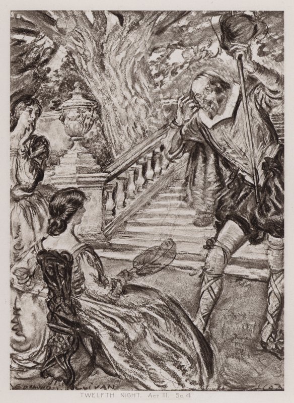 Kahdestoista yö; tai Mitä haluat, Act III, Sc 4 (litho) tekijältä Edmund Joseph Sullivan