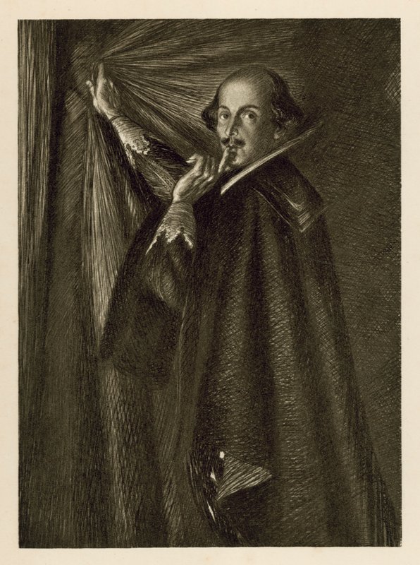 William Shakespeare pitelee verhoa ja käskee meitä olemaan hiljaa (litho) tekijältä Edmund Joseph Sullivan