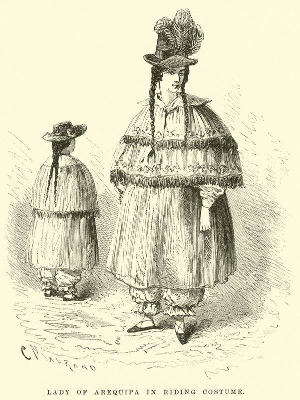 Lady of Arequipa ratsastusasussa tekijältä Edouard Riou