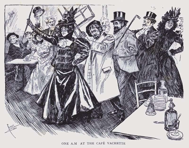 Boheemi Pariisi: Vachette-kahvilassa (litografia): One AM at the Cafe Vachette (litografia) tekijältä Edouard Alfred (1875 1954) Cucuel