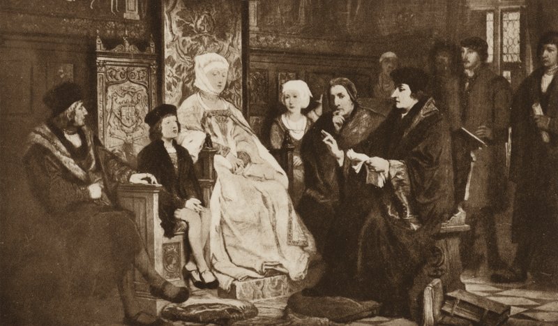Erasmus lukemassa nuorelle keisarille Kaarle V:lle, Bryssel tekijältä Edouard Jean Conrad (after) Hamman