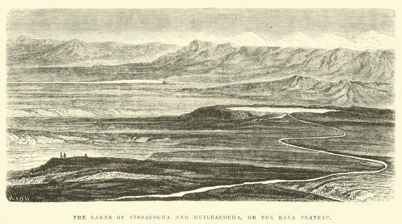 Sissacocha- ja Huilcacocha-järvet Raya-tasangolla. tekijältä Edouard Riou