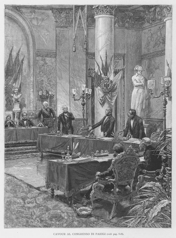 Cavour Pariisin kongressissa (kaiverrus) tekijältä Edouardo Matania