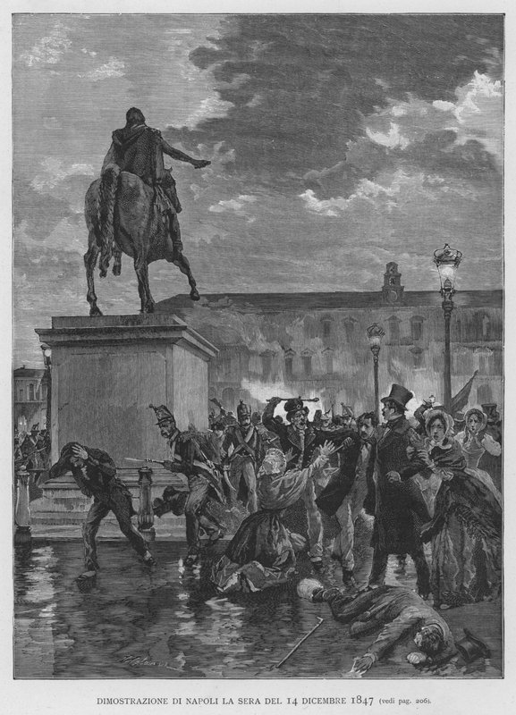 Napolin mielenosoitus iltana 14. joulukuuta 1847 (kaiverrus) tekijältä Edouardo Matania