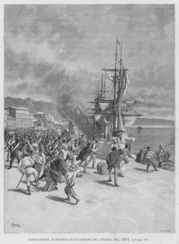 Messinan vallankumous vuoden 1837 koleran yhteydessä (kaiverrus) tekijältä Edouardo Matania