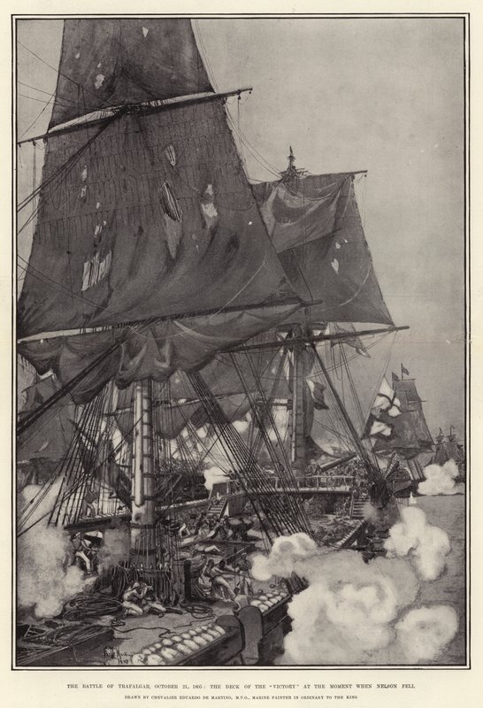 Trafalgarin taistelu, 21. lokakuuta 1805, Voiton kansi sillä hetkellä, kun Nelson kaatui tekijältä Eduardo de Martino