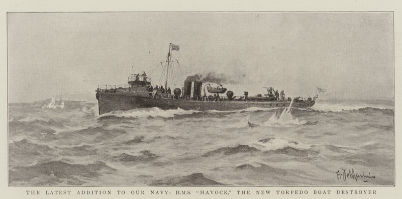 Laivastomme uusin lisäys, HMS Havock, uusi torpedovenetuhoaja tekijältä Eduardo de Martino