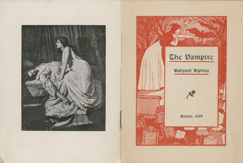 Rudyard Kiplingin The Vampire -elokuva ja nimilehti tekijältä Edward Burne Jones