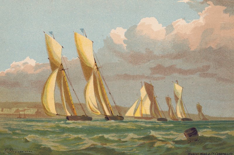 Yachts Racing, Erithin edustalla (värillinen litografia) tekijältä Edward (after) Duncan