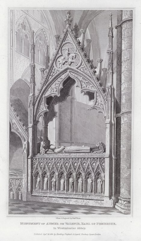 Muistomerkki Aymer de Valencelle, Earl of Pembroke, Westminster Abbeyssa (kaiverrus) tekijältä Edward Blore