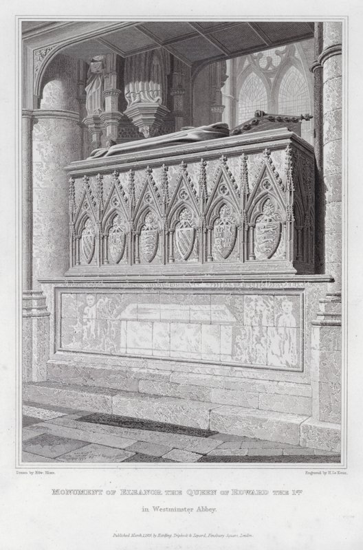 Edward 1:n kuningattaren Eleanor-monumentti Westminster Abbeyssa (kaiverrus) tekijältä Edward Blore