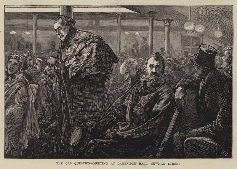 Taksikysymys, kokous Cambridge Hallissa, Newman Streetillä tekijältä Edward Frederick Brewtnall