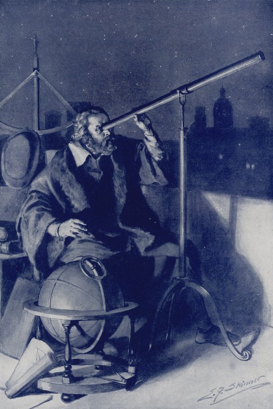 Galileo löytää uusia maailmoja (värilitografia) tekijältä Edward Frederick Skinner