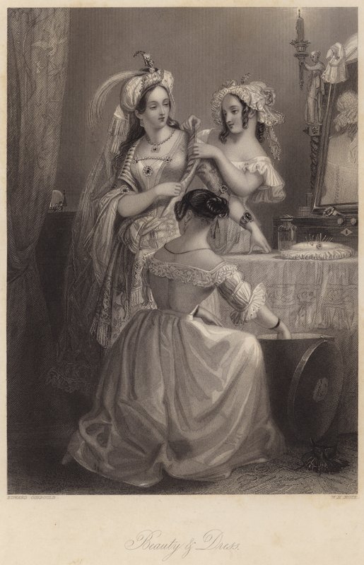 Kauneus ja mekko (kaiverrus) tekijältä Edward Henry (after) Corbould