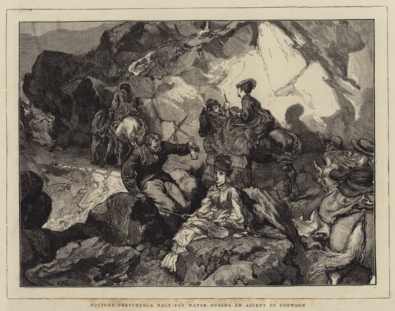 Lomaluonnoksia, vesipysähdys Snowdonin nousun aikana tekijältä Edward John Gregory