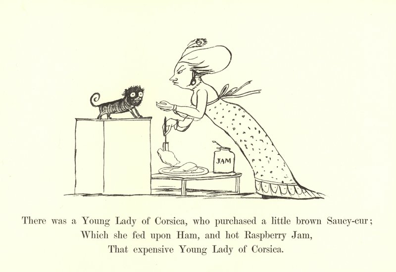 Siellä oli nuori nainen Korsikasta, joka osti pienen ruskean Saucy-curin tekijältä Edward Lear