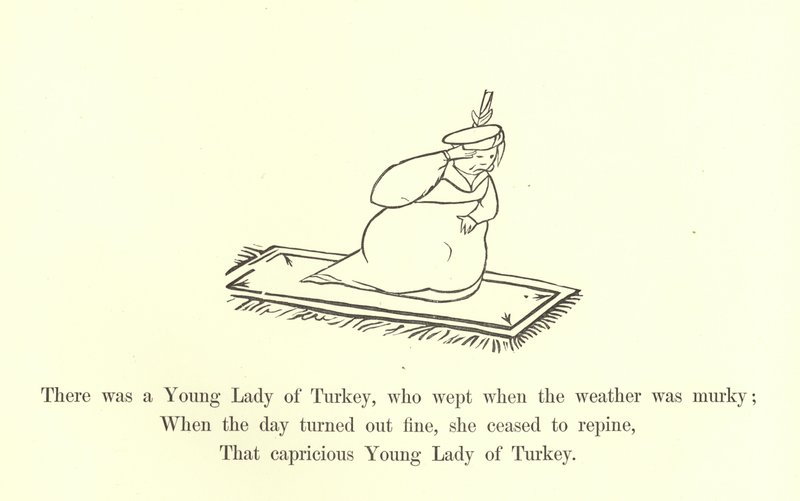 Siellä oli nuori turkkilainen nainen, joka itki, kun sää oli hämärä tekijältä Edward Lear