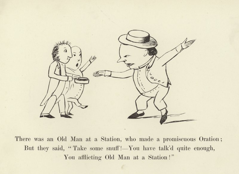 Eräällä asemalla oli vanha mies, joka piti siveetön puheen tekijältä Edward Lear