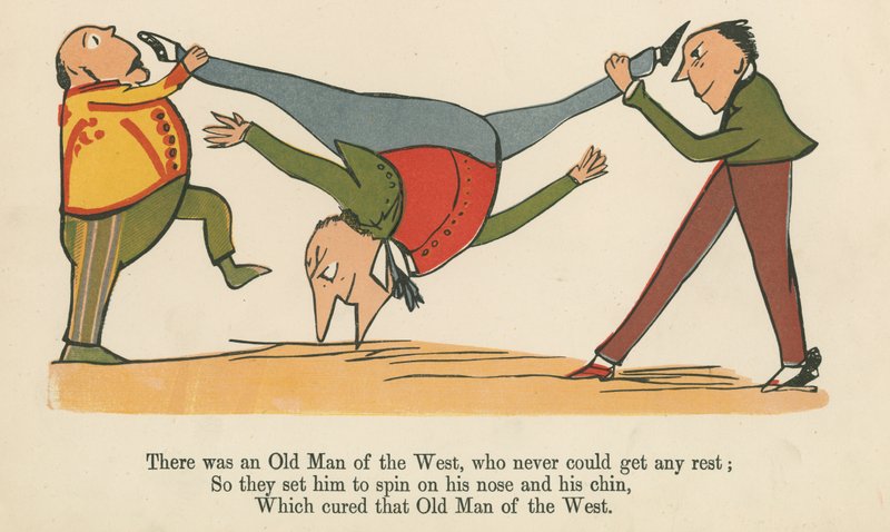 Siellä oli vanha mies lännestä, joka ei koskaan voinut levätä, "A Book of Nonsense", jonka julkaisi Frederick Warne and Co., Lontoo, noin 1875 tekijältä Edward Lear