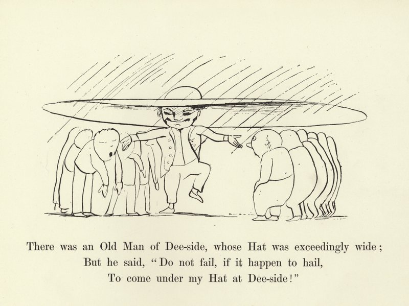 Siellä oli Dee-siden vanha mies, jonka hattu oli erittäin leveä... tekijältä Edward Lear