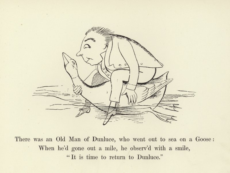 Olipa kerran Dunlucen vanha mies, joka lähti merelle hanhella... tekijältä Edward Lear