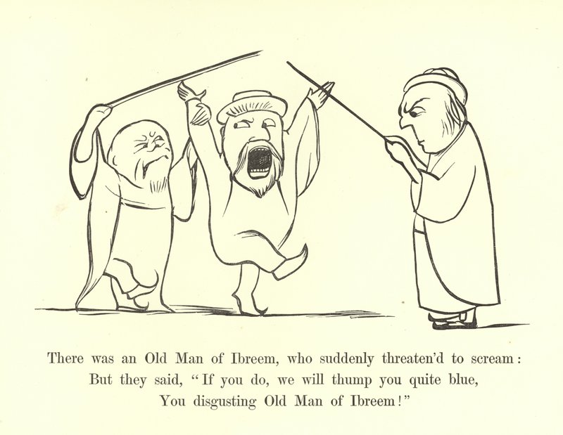 Siellä oli Ibreemin vanha mies, joka yhtäkkiä uhkasi huutaa tekijältä Edward Lear