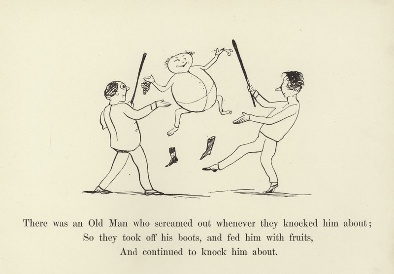 Siellä oli vanha mies, joka huusi aina, kun he koputivat häntä tekijältä Edward Lear