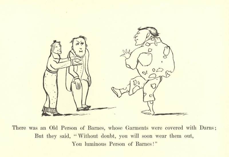 Siellä oli Barnesin vanha henkilö, jonka vaatteet olivat peitetty Darnsilla tekijältä Edward Lear