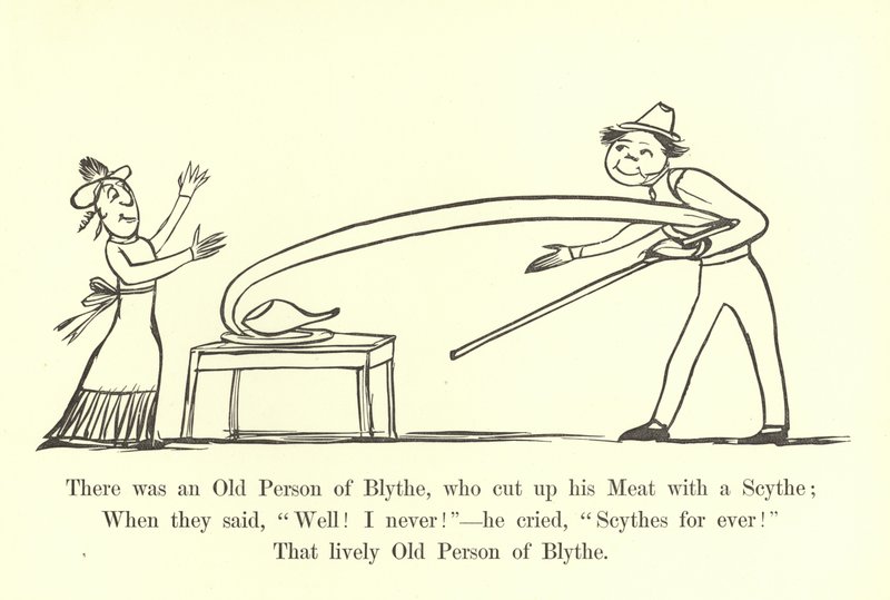 Siellä oli Blythen vanha henkilö, joka leikkasi lihansa viiteellä tekijältä Edward Lear