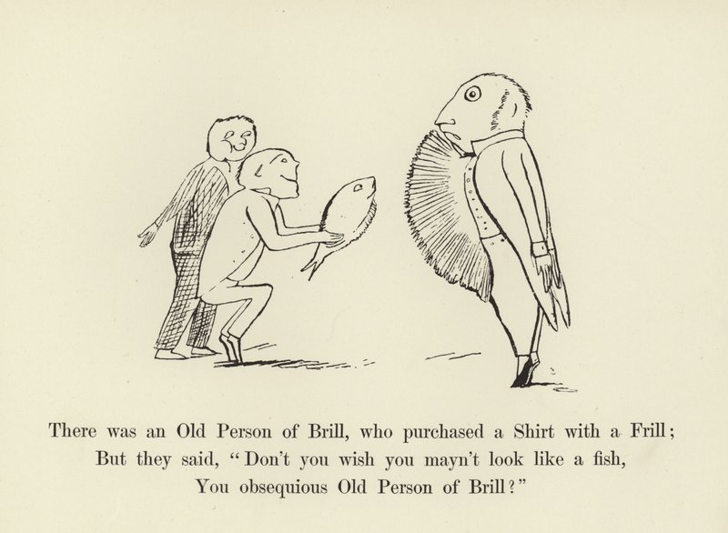 Siellä oli eräs Brillin vanha henkilö, joka osti röyhelöpaidan tekijältä Edward Lear