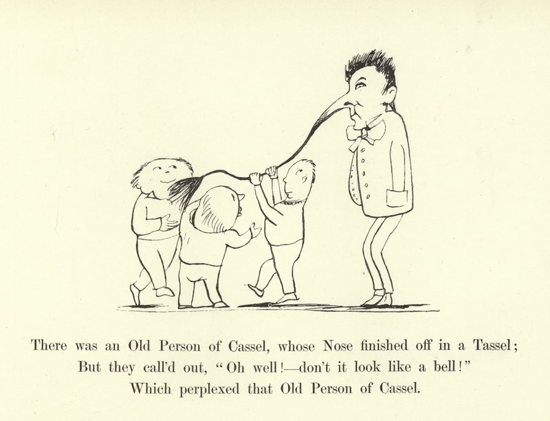 Siellä oli Casselin vanha henkilö, jonka nenä päättyi tupsuun tekijältä Edward Lear