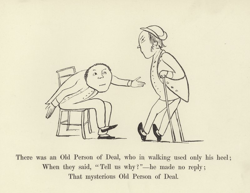 Siellä oli vanha henkilö, joka käytti kävelyssä vain kantapäätään tekijältä Edward Lear