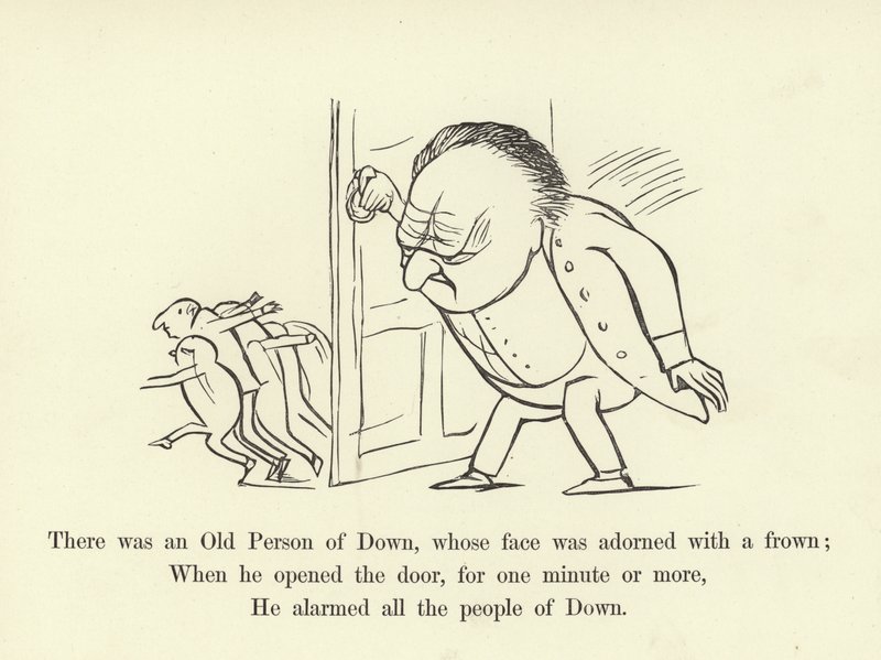 Siellä oli Downin vanha henkilö, jonka kasvoja koristi rypistys tekijältä Edward Lear