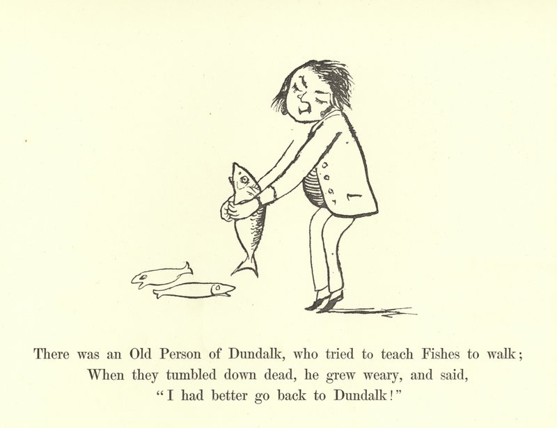 Dundalkissa oli vanha henkilö, joka yritti opettaa kaloja kävelemään tekijältä Edward Lear