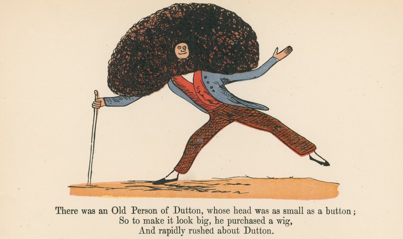Oli eräs Duttonin vanha henkilö, jonka pää oli pieni kuin nappi, Frederick Warne and Co:n Lontoossa noin vuonna 1875 julkaisemasta "A Book of Nonsense" -kirjasta. tekijältä Edward Lear