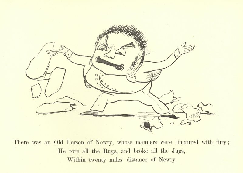Siellä oli eräs vanha Newryn henkilö, jonka käytöstavat olivat raivoissaan tekijältä Edward Lear