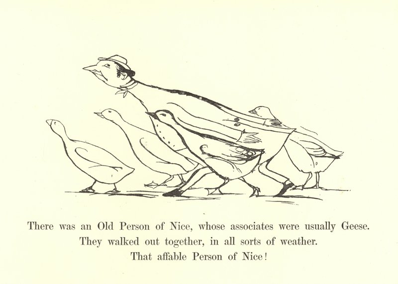 Oli eräs Nizzan vanhus, jonka työtoverit olivat yleensä hanhia. tekijältä Edward Lear