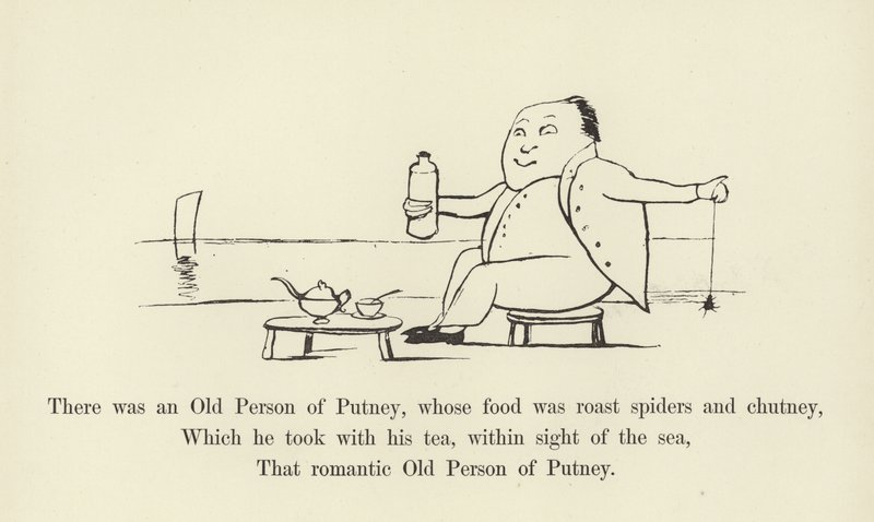 Putneyssa oli vanha henkilö, jonka ruokana oli paahdettuja hämähäkkejä ja chutneya tekijältä Edward Lear