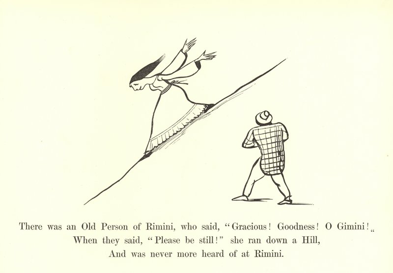 Riminissä oli vanha henkilö, joka sanoi: Armollinen! Jumalauta! Kaksosista! tekijältä Edward Lear