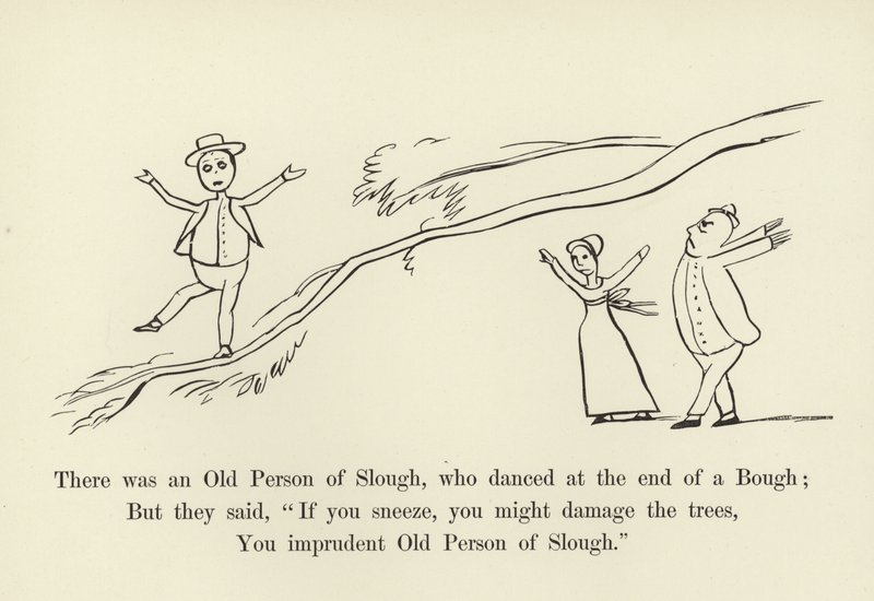 Olipa kerran eräs Sloughin vanhus, joka tanssi oksan päässä... tekijältä Edward Lear