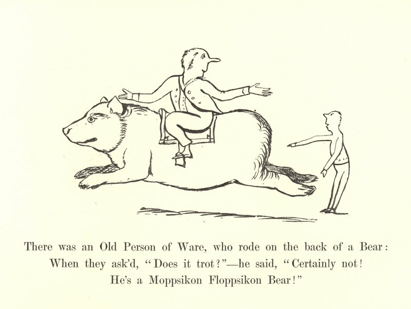Siellä oli vanha henkilö, joka ratsasti karhun selässä tekijältä Edward Lear