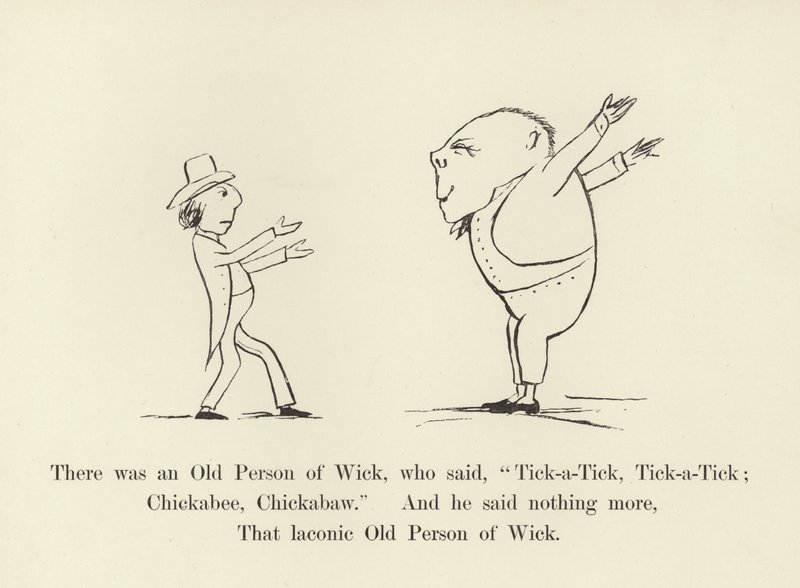 Wickissä oli vanha henkilö, joka sanoi: "Tick-a-Tick", "Tick-a-Tick"; Chickabee, Chickabaw tekijältä Edward Lear