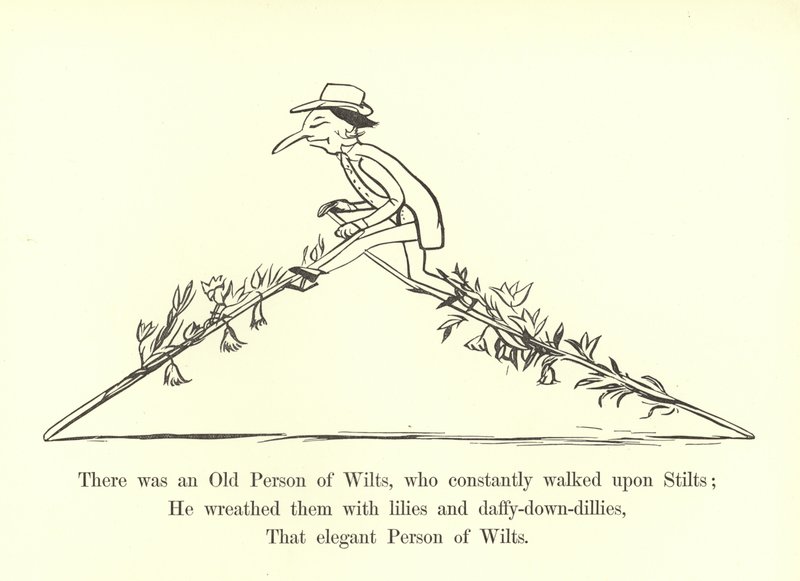 Siellä oli eräs Wilttien vanha henkilö, joka käveli jatkuvasti puujalkojen päällä tekijältä Edward Lear