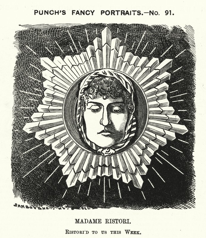 Punch-sarjakuva: Adelaide Ristori, italialainen näyttelijä (kaiverrus) tekijältä Edward Linley (after) Sambourne