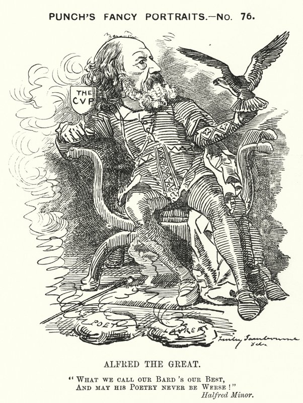 Punch-sarjakuva: Alfred, Lord Tennyson, englantilainen runoilija (kaiverrus) tekijältä Edward Linley (after) Sambourne