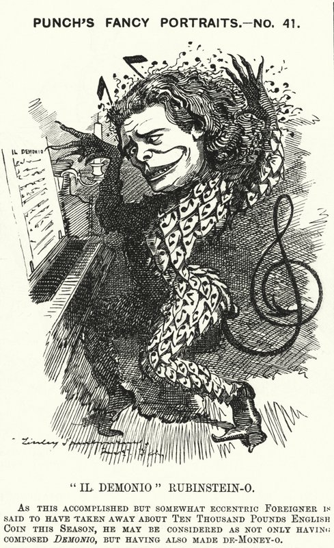 Punch-sarjakuva: Anton Rubinstein, venäläinen pianisti, säveltäjä ja kapellimestari (kaiverrus) tekijältä Edward Linley (after) Sambourne