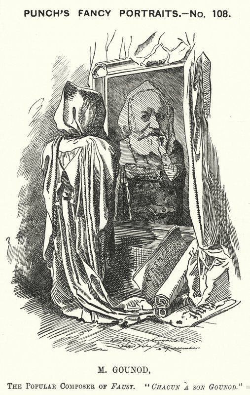 Punch-sarjakuva: Charles Gounod, ranskalainen säveltäjä (kaiverrus) tekijältä Edward Linley (after) Sambourne